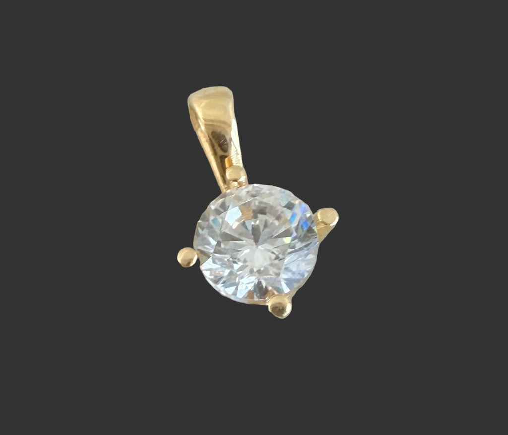 18K Gold Solitaire Pendant with Cubic Zirconia